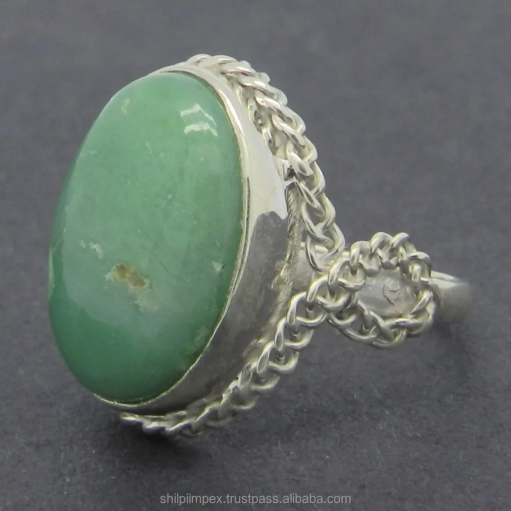 Chrysoprase Alami 925 Cincin Bezel Batu Permata Perak Murni-SIRG1504