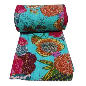 Beautiful New Floral Print Indian Kantha <b>Quilt</b> Handmade 100% Cotton Hand Block Print 300TC Disposable 5-Piece Bedroom Halloween - Product Image 1