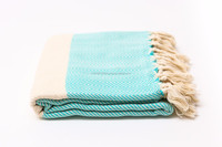 Couverture de plage et de pique-nique en tissu turc à chevrons, 100% coton, Pestemal Hammam, couleur turquoise, collection classique