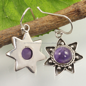 Bijoux fins indiens Pur 925 Pierres précieuses d'améthyste naturelle Nouvelle étoile Designs Boucle d'oreille Pur 925 Argent estampillé Bijoux indiens - Product Image 2
