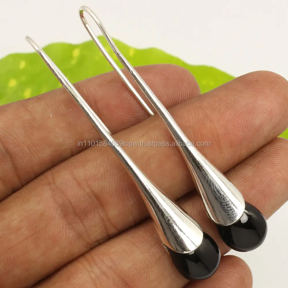 Meilleure vente Boucles d'oreilles en argent sterling 925 fabriquées à la main en ONYX noir naturel ovale Pierres précieuses Style unique