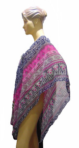 Chiffon Boho Poncho <b>Top</b> With Geometric Print Loose <b>Asymmetrical</b> <b>Hem</b> Daily Wear All Seasons - Product Image 2