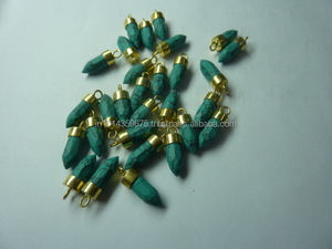 Colgante de punta de piedra preciosa facetada turquesa Ajuste de bisel chapado en oro y rodio al por mayor para fiestas - Product Image 4