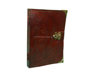 Carte du monde en relief 100% Journal en cuir véritable fait à la main papier blanc blanc A5 cahier sort livre Vintage Grimoire Antique c-lock - Product Image 1
