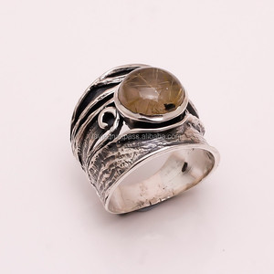 Anillos de joyería fina de Plata de Ley 925 al por mayor, piedras preciosas de rutilo doradas naturales para boda o compromiso, gran idea de regalo - Product Image 1