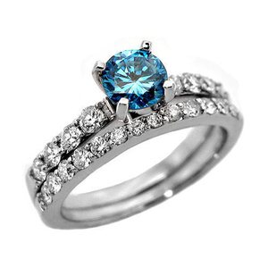 Magnifique bague de fiançailles en diamant naturel bleu de 1,50 carat avec bande en or blanc 14 carats, prix d'usine, ensemble assorti - Product Image 1