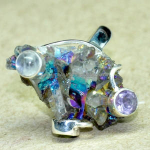 Anillo de plata, pirita y amatista, anillo hecho a mano de Plata de Ley 925, anillo contemporáneo, anillo de moda para aniversario de bodas - Product Image 4