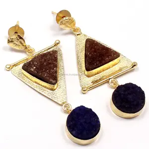 Trillion Shape & Round Agate Sugar Druzy Handmade Pati Jewelry Earring