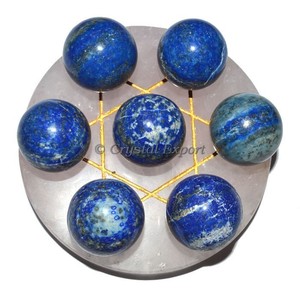 Star of David With 7 Lapis Ball on Rose Quartz Base - Product Image 1