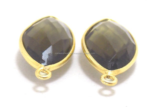 Piedra preciosa de cuarzo ahumado Vintage, hallazgos para hacer joyas, forma de marquesa chapada en oro, Conector de bisel hecho a mano facetado de una sola fianza - Product Image 3