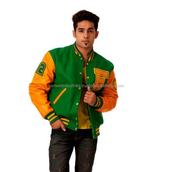 Green Wool Body Varsity Jacket