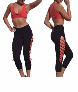 Bra Olahraga & LEGGING CAPRI Renda Kebugaran Gym SET Pakaian Aktif Atasan Olahraga Brasil Gym Logo Kustom Wanita