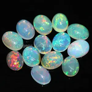 3 Karat Ukuran Rata-rata Kualitas Tinggi Welo Etiopia Alami Putih Dasar Warna Api Opal Cabochon Batu Permata Longgar