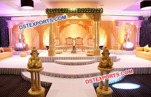 Boda de madera tallada Mandap boda india tradicional espiral de madera Mandap seis pilares trabajo hecho a mano tendencia Configuración de Mandap de madera - Product Image 6