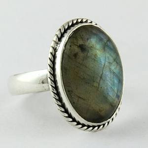Gema labradorita ovalada de diseño fino, anillos de plata de ley 925, plata oxidada en línea - Product Image 1