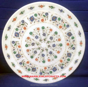 Plaque blanche en marbre, incrustation en cercle - Product Image 1