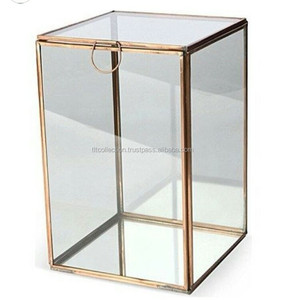 Vitrina de vidrio con marco de latón y puerta con bisagras para organizar joyas - Product Image 1