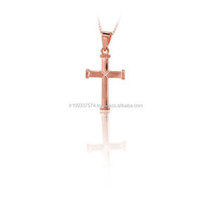 14K Solide Tri Couleur Or Simple Croix Tendance Charme Pendentif Religion Collier Fine Bijoux pour Femmes Fabriqué en Turquie - Product Image 3