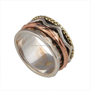 Bague de méditation en argent Sterling 925 fait à la main, anneau double tons de Texture Simple, magnifique, 925, vente en gros, excellente qualité - Product Image 1