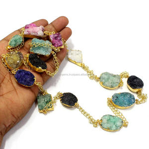 Collar Largo de Cadena Fina con Ágata Azul Pulida de Aleación - Regalo para Compromiso y Fiesta de Aniversario - Product Image 2