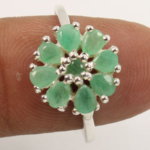 Bague de mariage en forme de broche ronde et poire en argent sterling massif 925 pur, émeraude naturelle à facettes, n'importe quelle taille - Product Image 2