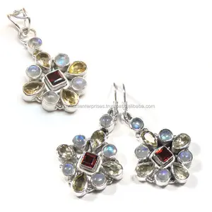 Top Quality 925 Sterling Silver Semi precious stones jewelry Set