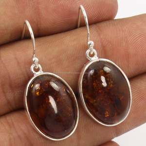Boucles d'oreilles en argent Sterling 925, 1 paire, pierres précieuses ovales couleur ambre baltique naturelle, offre spéciale - Product Image 1