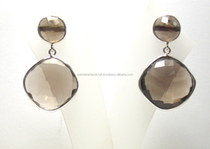 Bijoux en pierres précieuses en quartz fumé en argent sterling 925 avec boucle d'oreille à la mode en plaqué argent - Product Image 4