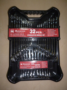 Jeu de clés à fourche/combinaison 32 pièces en acier au chrome-vanadium, finition chromée polie pour outils de réparation automobile - Product Image 1