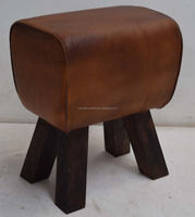 Tabouret ottoman en cuir de chèvre véritable moderne vintage avec incrustation d'os Console polyvalente pour le salon et la salle à manger