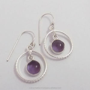 Pendientes de diseñador chapados en plata 92,5 SOKU #3464 forma hecha a mano colgante con piedra de amatista perla joyería de latón para regalos de bodas - Product Image 3