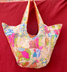 Khanta femmes Boho Hippie Hobo fronde fourre-tout Unique broderie florale Kantha couette sac à bandoulière fermeture éclair léger coton sacs à main - Product Image 1