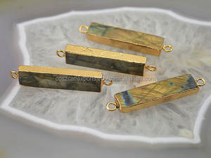 Connecteur en Labradorite Naturelle Rectangulaire Perles de Pierres Précieuses Plaqué Or Chrétien Paon Charme Bijoux pour Fêtes - Product Image 3