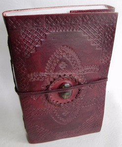 Handmade <b>A5</b> Size Hardcover Journal Genuine Leather Luxurious Notebook with Center Stone Legends Embossed Thread Sewing Closure - Product Image 1