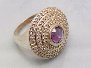 Topaze Améthyste Quartz Gemstone Haute Qualité 925 Sterling Silver Prong Setting 10.2g Bague De Mariage pour Femmes Style Classique CMA - Product Image 2