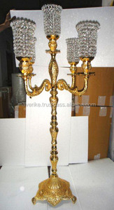 Embossed <b>Gold</b> Metal <b>Candelabra</b> With Crystal Cups Hurricanes Luxurious Wedding Anniversary Party Decor <b>Candelabra</b> - Product Image 4