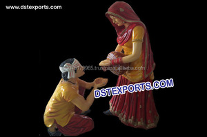 Estatua tradicional de Chaunka para mujer en la antigua cultura Punjabi Decoraciones de boda de fibra Estatua de bienvenida - Product Image 4