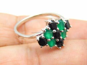 Anillo de Boda Clásico de Plata de Ley 925 con Ónix Verde Negro para Mujer, Engaste de Alta Calidad - Product Image 2