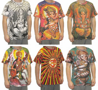 T-shirt unisexe avec motif psychédélique hippie de divinités hindoues Ganesha Shiva Krishna Om Sarswati Maa DIVINE, tailles M / L / XL