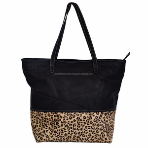 Venta al por mayor de la moda de las mujeres de cuero genuino negro Messenger Shopping Tote Bag Leopard Printed Party Bag Shoulder Bag Tote Handbags - Product Image 1