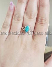 Conjunto de bisel de anillo de piedras preciosas de corte Marquesa turquesa de plata de ley unisex con Piedra Natural Certificada GRS para boda o fiesta - Product Image 2