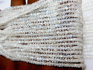 Perles Rondelle à facettes en pierre de lune arc-en-ciel de grade AAA 3mm 14 pouces - Product Image 2