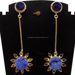 Trendy <b>Long</b> Handmade Jewelry <b>Earrings</b> Agate Sugar Druzy Leaf Small Big Gold Plated Stainless Steel Brass Pearl Diamond Stone - Product Image 2