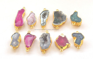 Pierre précieuse galvanisée tranche d'agate multi naturelle plaquée or lunette faite à la main 925 lunette connecteur fait main - Product Image 4