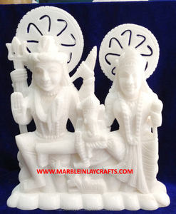 Statue en marbre blanc naturel fait main Shiv Parivar avec un design créatif pour statue décorative en gros et en distribution - Product Image 1