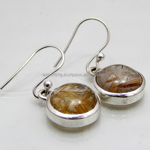 Boucles d'oreilles en argent Sterling 925 avec pierre précieuse rutile dorée naturelle bijoux de mode mignons pour les femmes cadeau de fête de mariage - Product Image 2