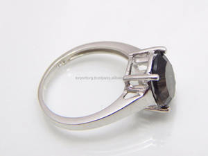 Anillo de Boda de Plata de Ley 925 con Cuarzo Ahumado de Moda para Mujer - Product Image 3