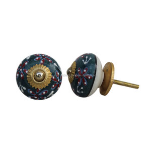 Boutons de tiroir à fleurs en céramique verte traditionnelle faite à la main, poignées de commode, d'armoire de cuisine, poignées de porte, vente en gros CK-1107 - Product Image 3