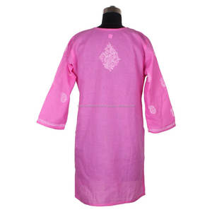 DRL021 Pollo Bordado Largo Kurta Algodón Indio Túnica Floral Top Vacaciones Ropa Tamaño S, M, L, XL, XXL Western Party Wear - Product Image 2