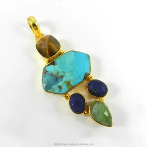 Luca Fashion Jewelry Pendant - Turquoise- Tiger Eye- Lapis Lazuli - 18k Gold Plated - Handmade Jewelry Pendant - SIPN0224